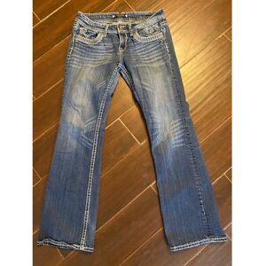 VIGOSS Women's 9/30 Bootcut Jeans Blue Wash Embellished Pockets